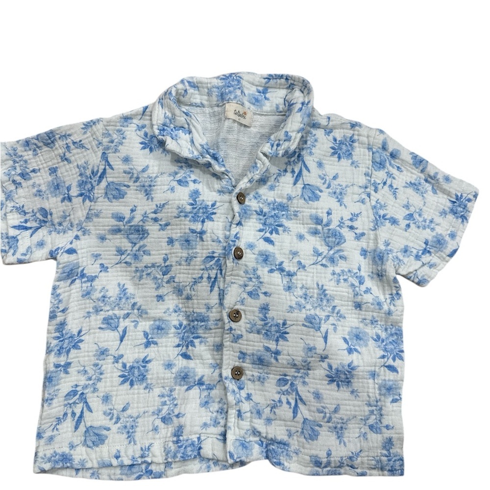 Breezy Blue Floral Button-Down Shirt for Kids